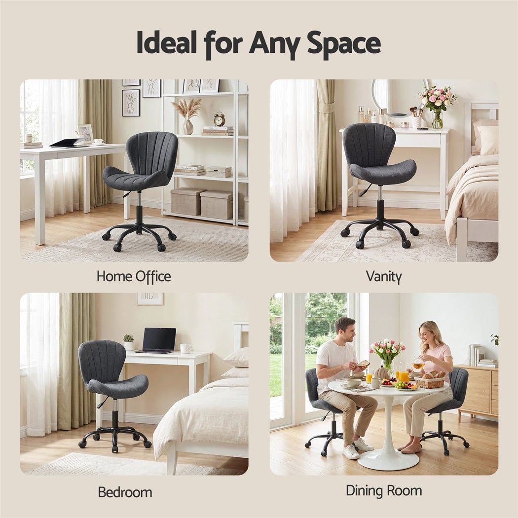 Ergonomic Armless Height Adjustable Office Chair Fabric Seat - Dark Grey