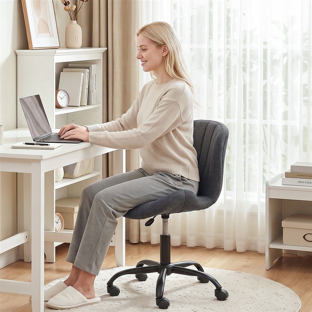 Ergonomic Armless Height Adjustable Office Chair Fabric Seat - Dark Grey