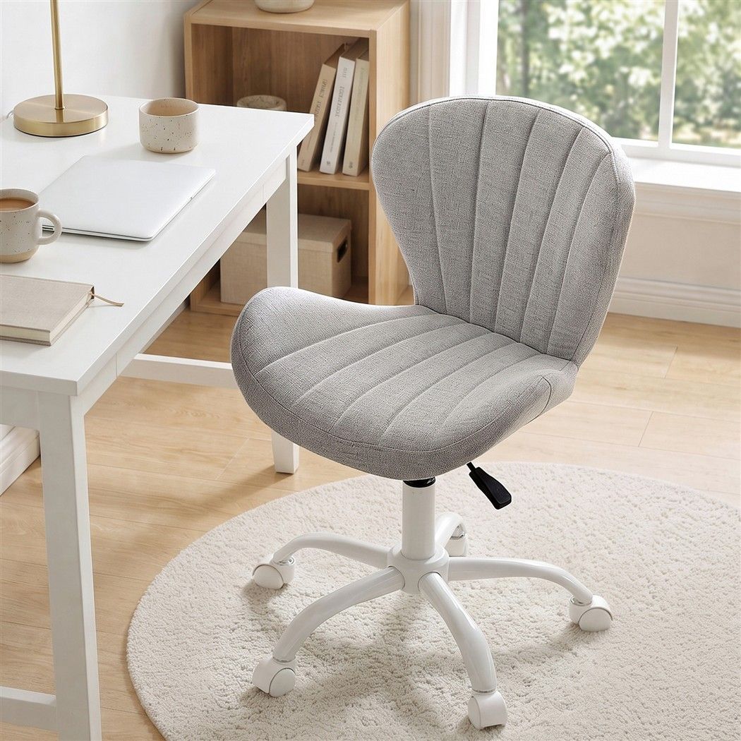 Ergonomic Armless Height Adjustable Office Desk Chair Fabric - Light Grey