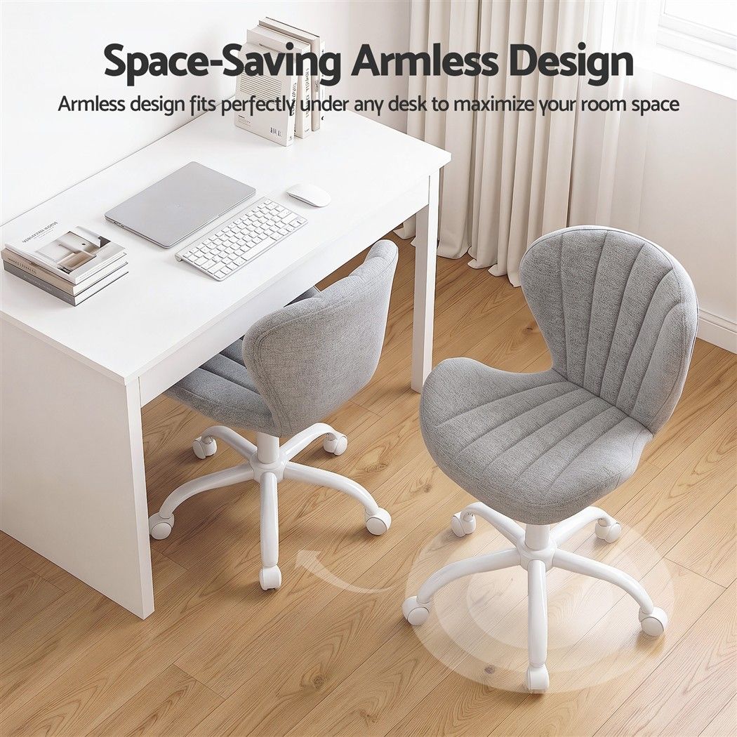 Ergonomic Armless Height Adjustable Office Desk Chair Fabric - Light Grey