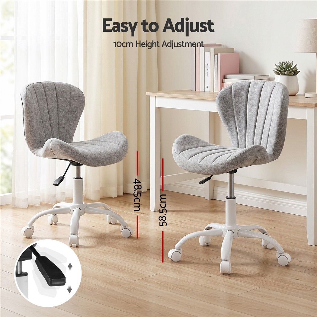 Ergonomic Armless Height Adjustable Office Desk Chair Fabric - Light Grey