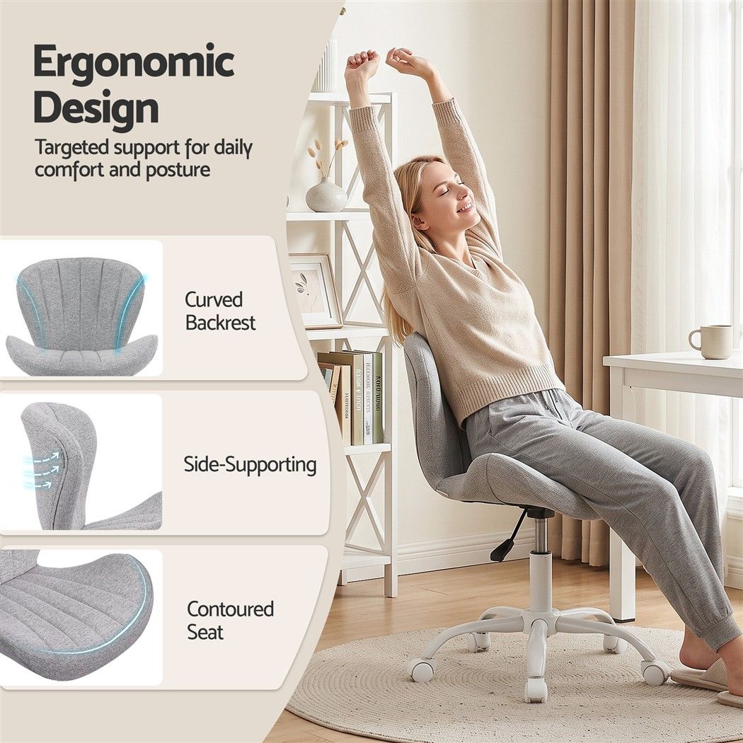 Ergonomic Armless Height Adjustable Office Desk Chair Fabric - Light Grey