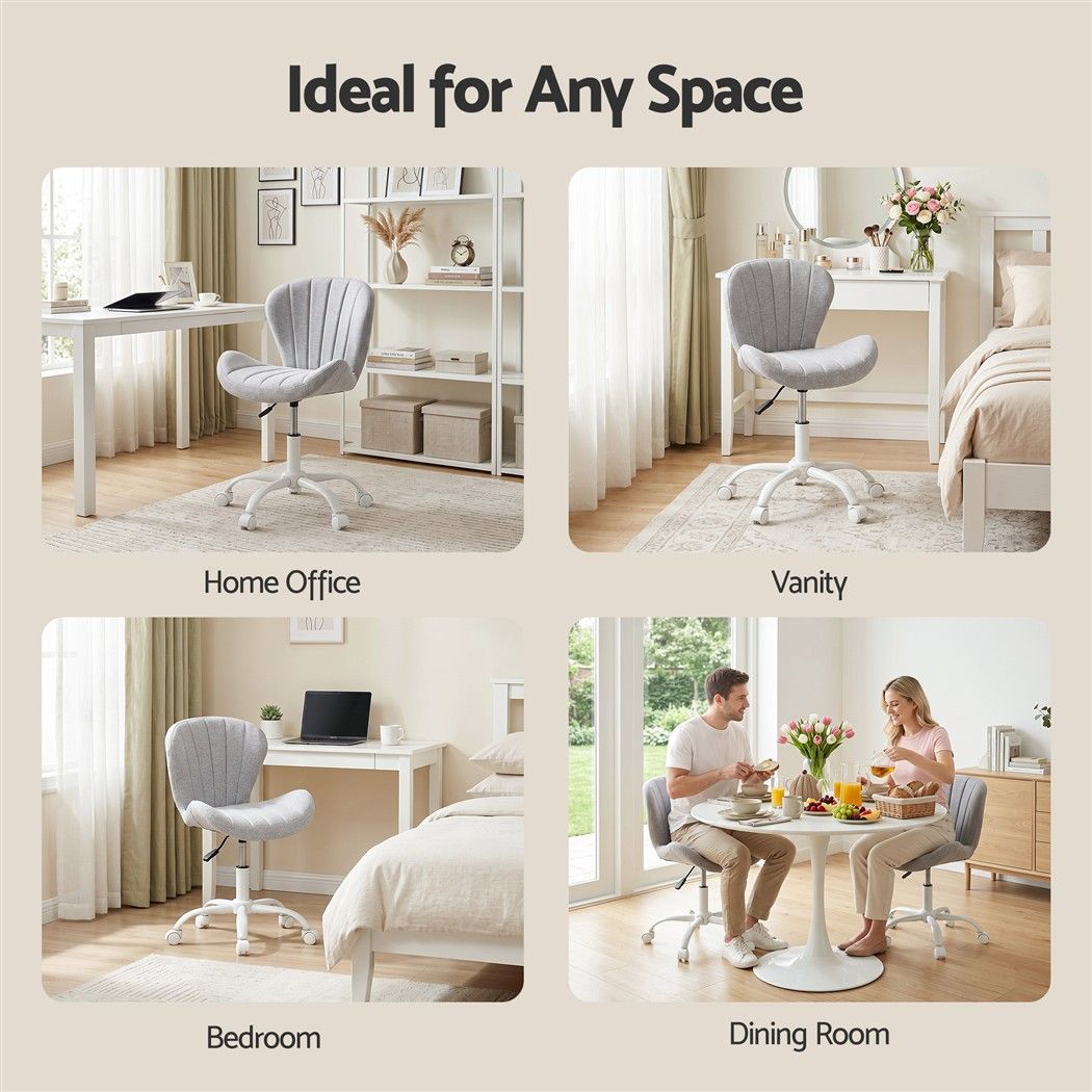 Ergonomic Armless Height Adjustable Office Desk Chair Fabric - Light Grey