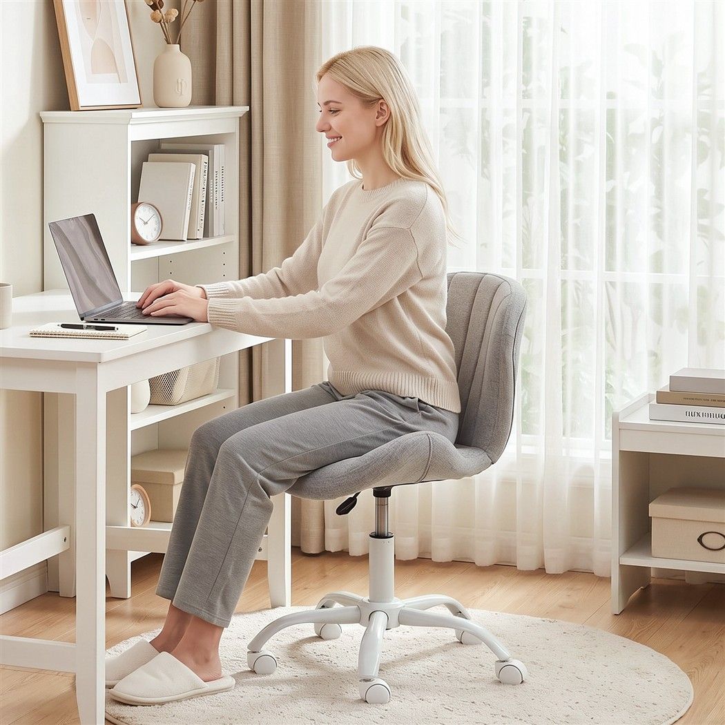 Ergonomic Armless Height Adjustable Office Desk Chair Fabric - Light Grey
