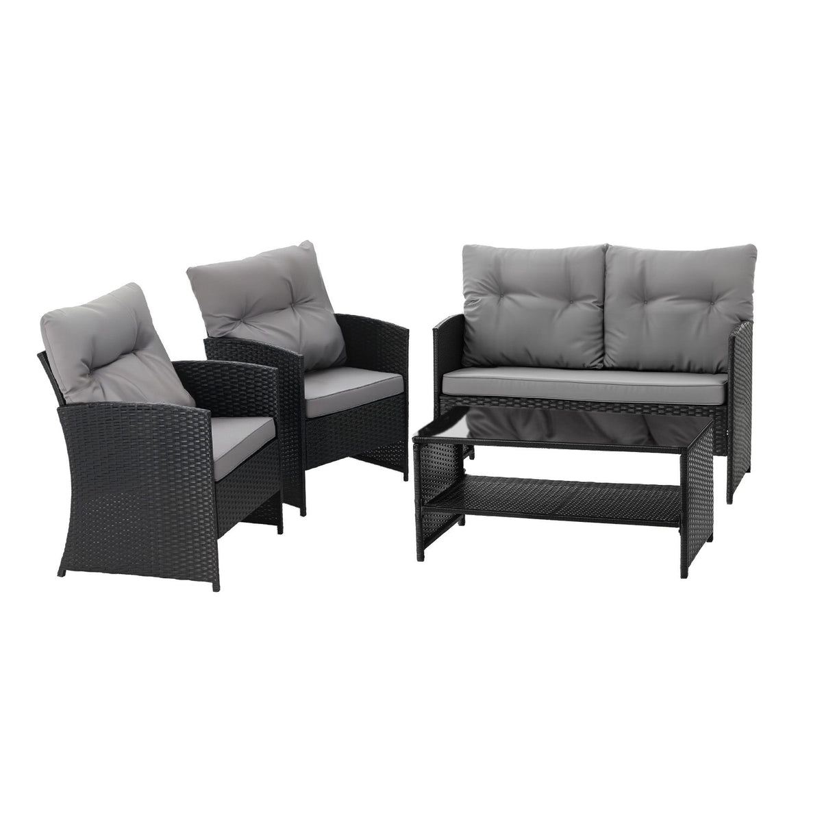4-Piece Outdoor Rattan Sofa Set with Coffee Table and Chairs - Black