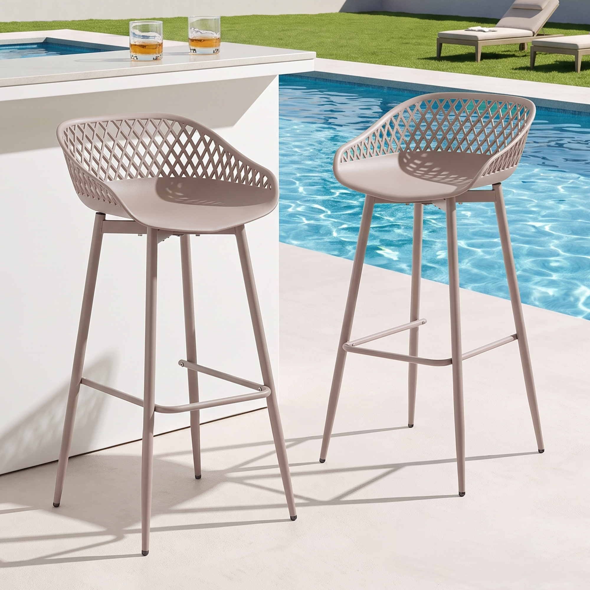 2PC Outdoor Bar Stools Plastic Metal Dining Chair Patio Furniture Coffee