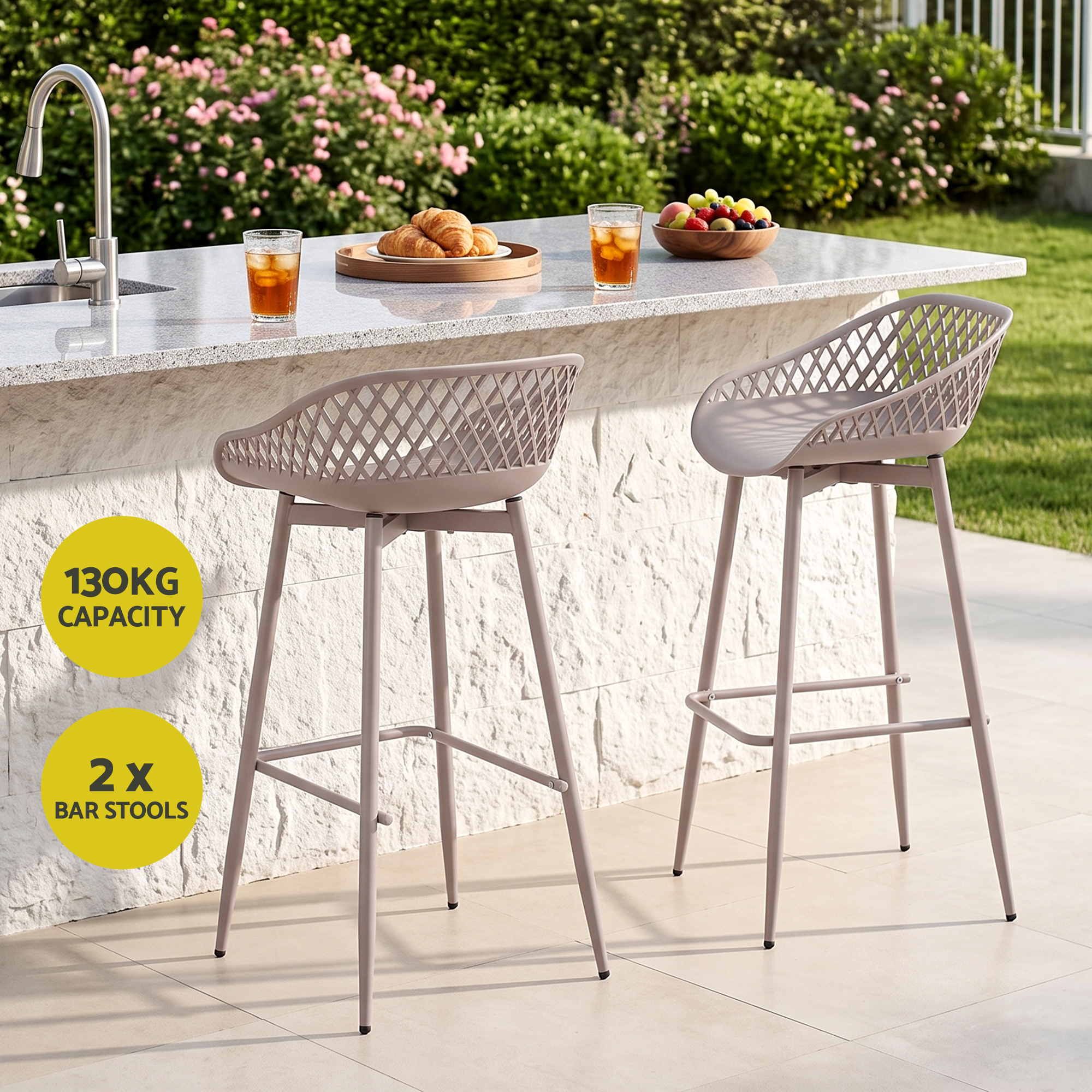 2PC Outdoor Bar Stools Plastic Metal Dining Chair Patio Furniture Coffee