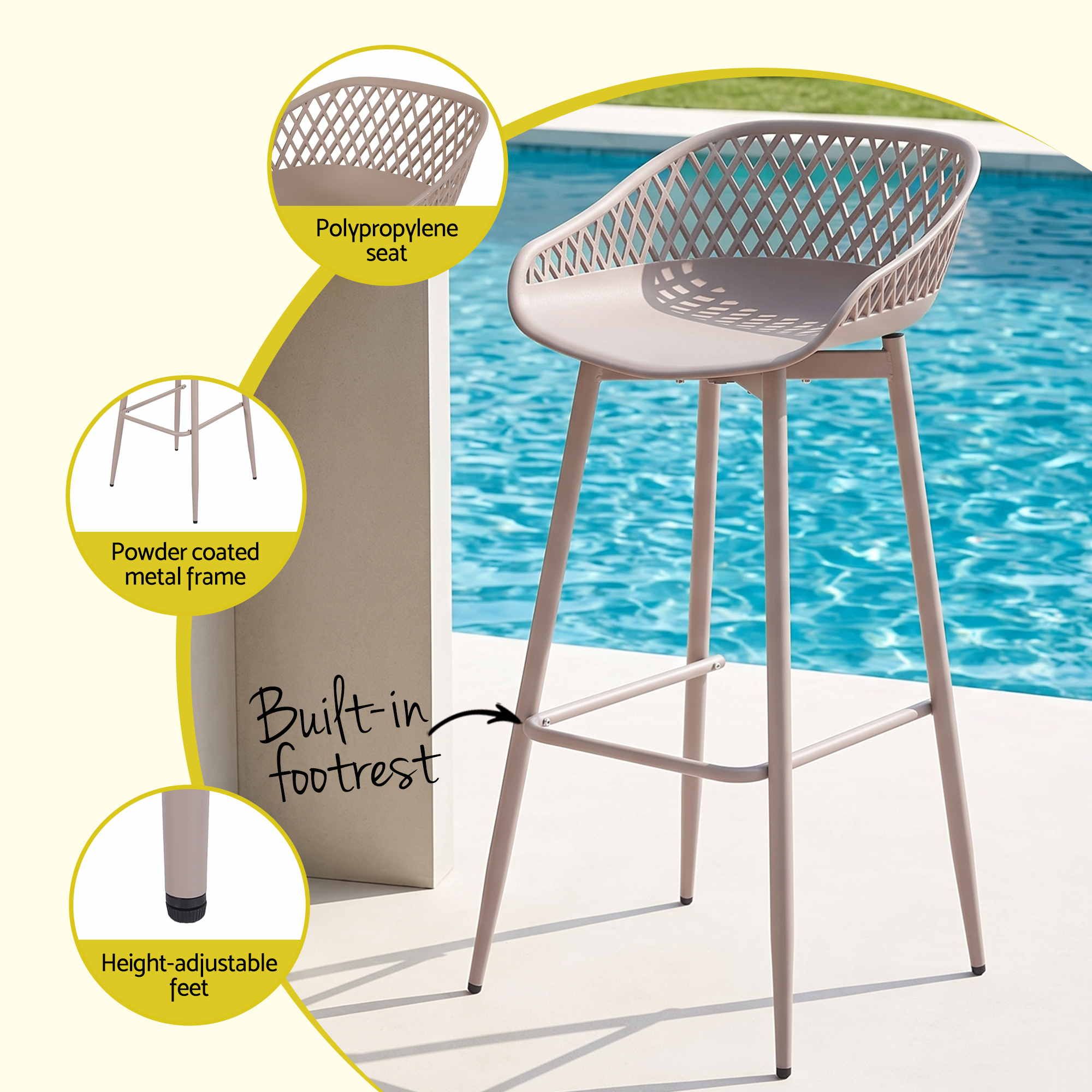 2PC Outdoor Bar Stools Plastic Metal Dining Chair Patio Furniture Coffee