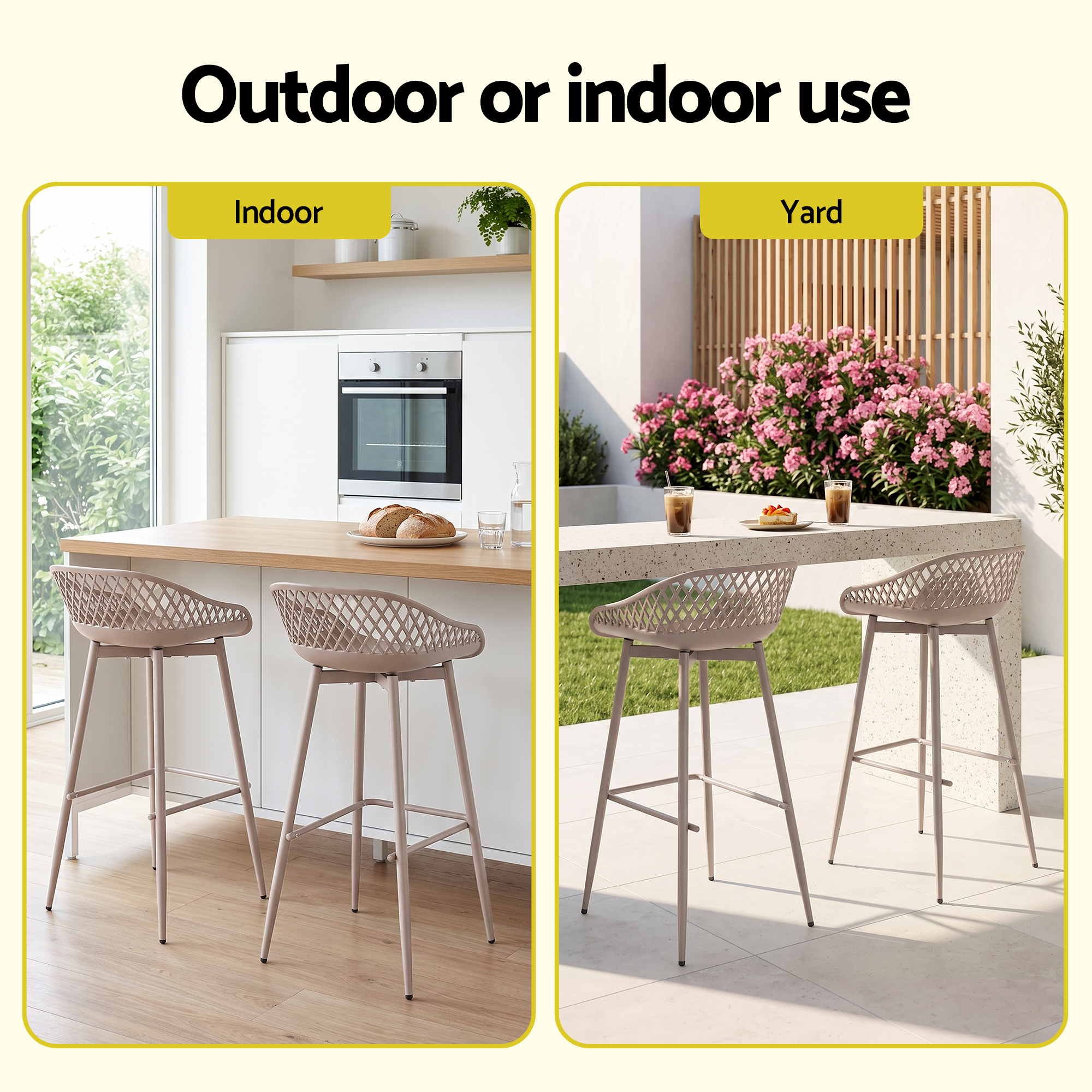 2PC Outdoor Bar Stools Plastic Metal Dining Chair Patio Furniture Coffee