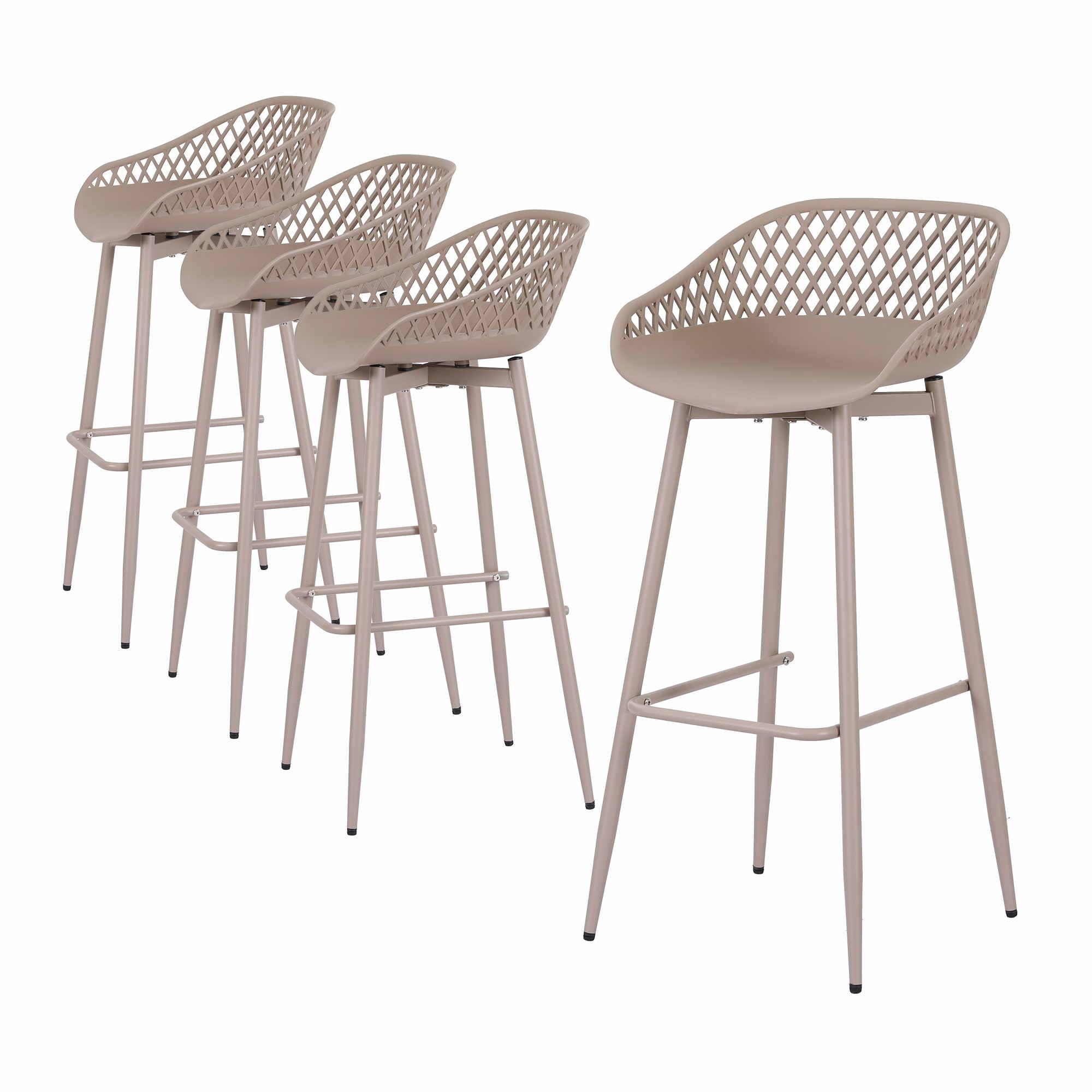 4-Piece Outdoor Bar Stools Plastic Metal Dining Chair Furniture Coffee