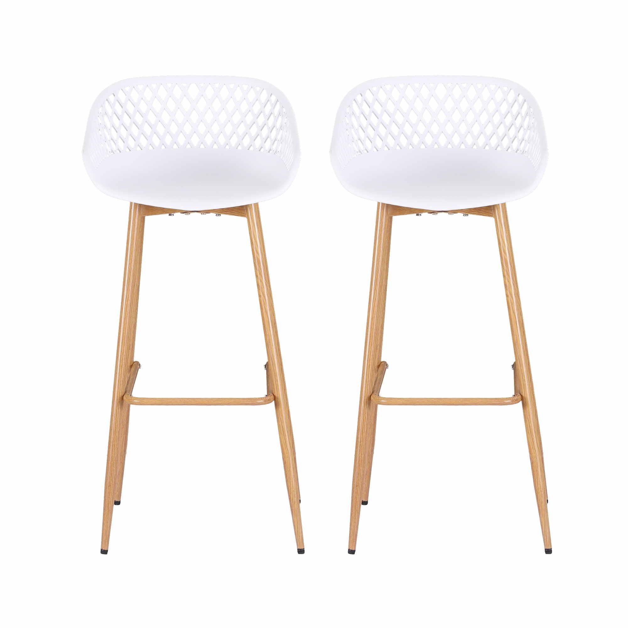 2PC Outdoor Bar Stools Plastic Metal Dining Chair Patio Furniture White