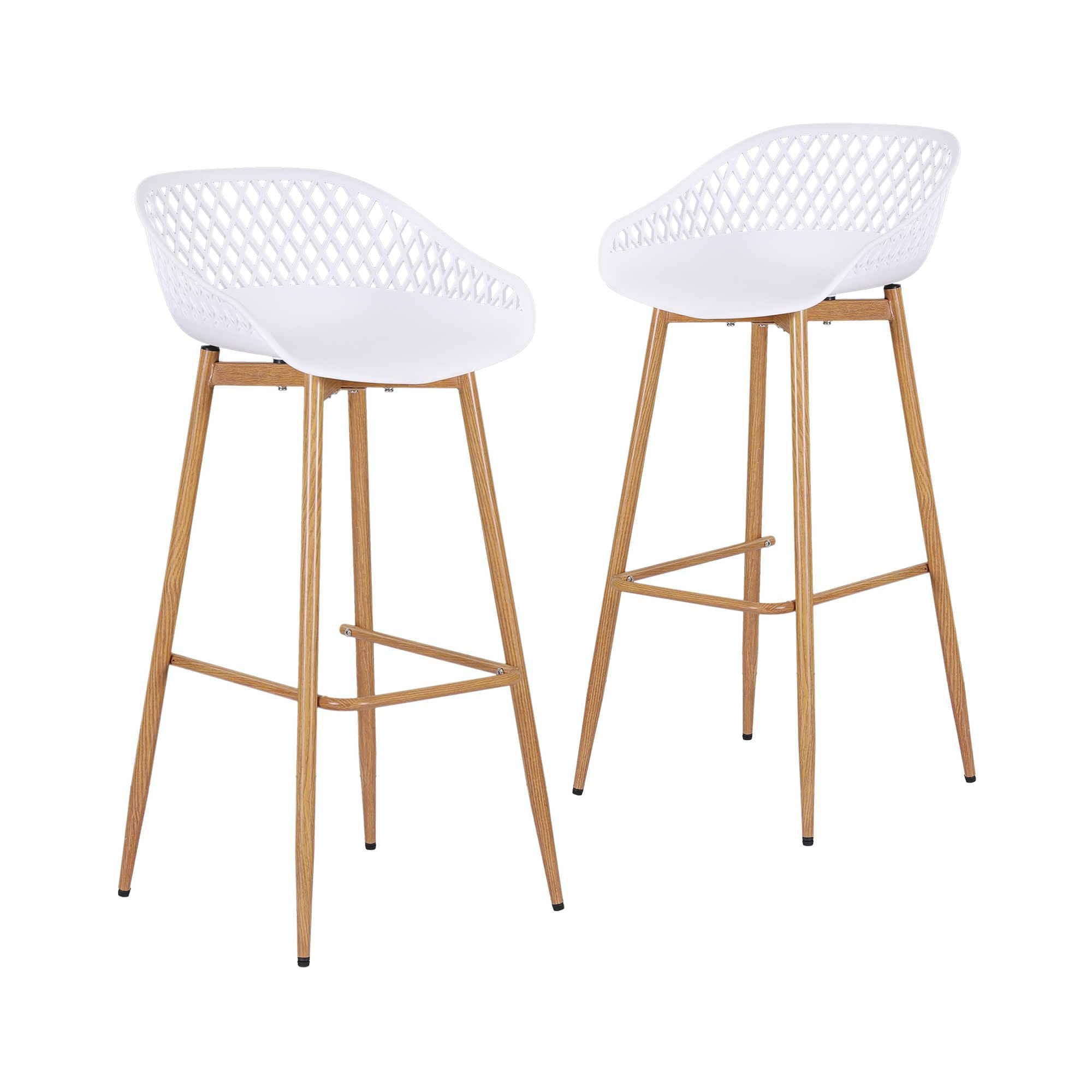 2PC Outdoor Bar Stools Plastic Metal Dining Chair Patio Furniture White