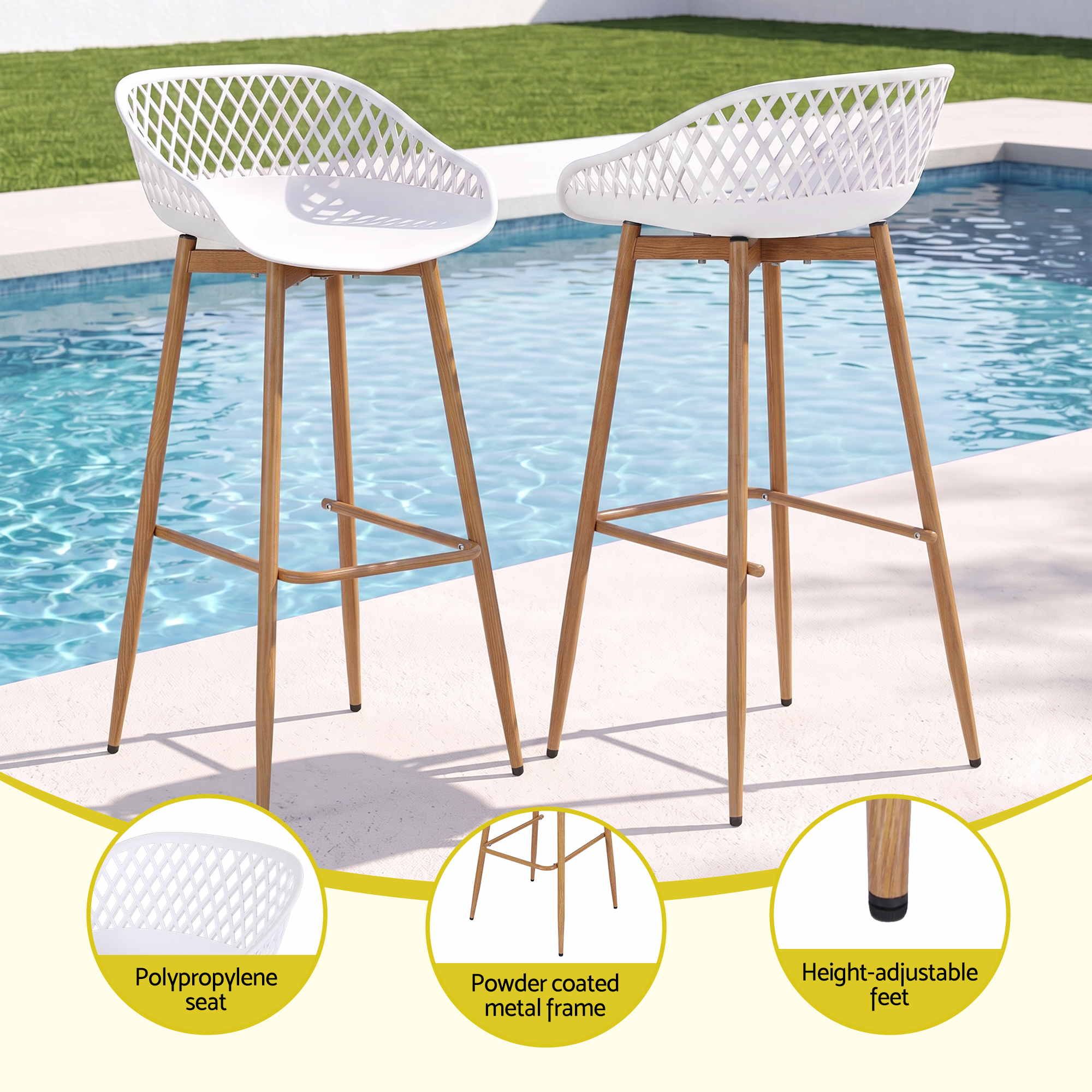 4-Piece Outdoor Bar Stools Plastic Metal Dining Chair Balcony White