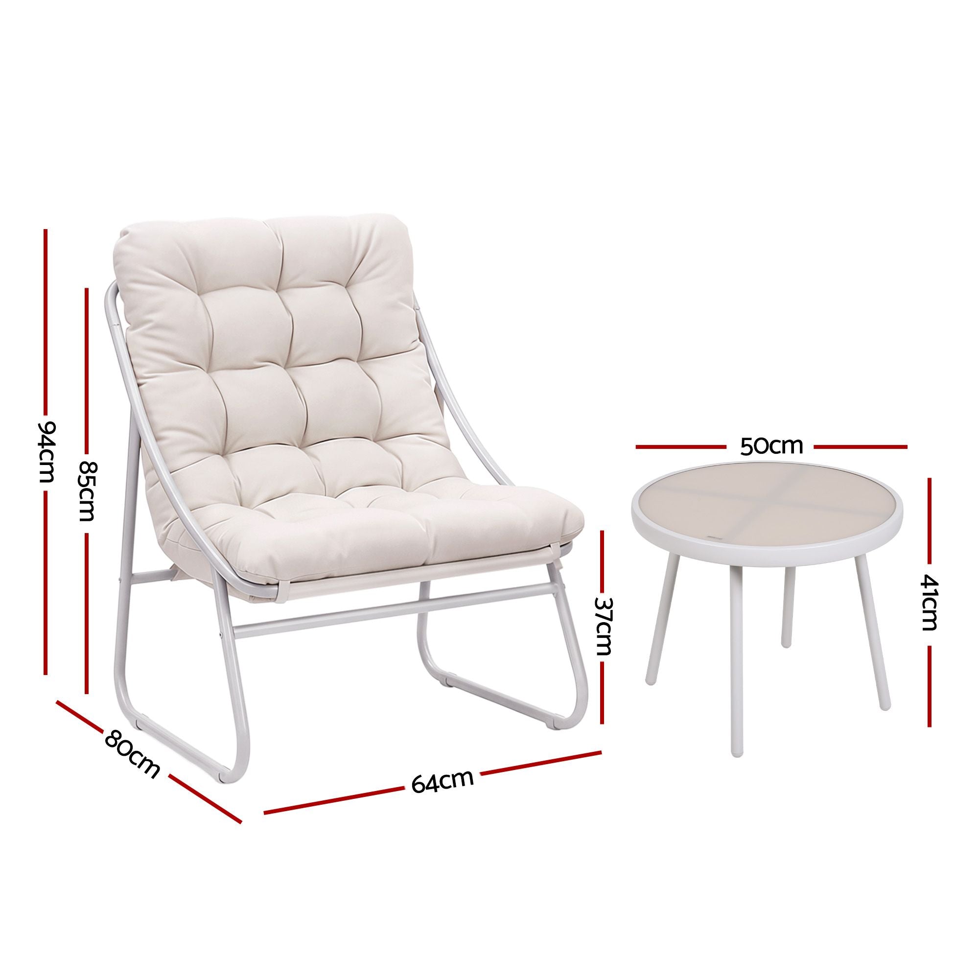 3PC Outdoor Bistro Set Steel Table and Chairs with Polyester Cushions - Khaki