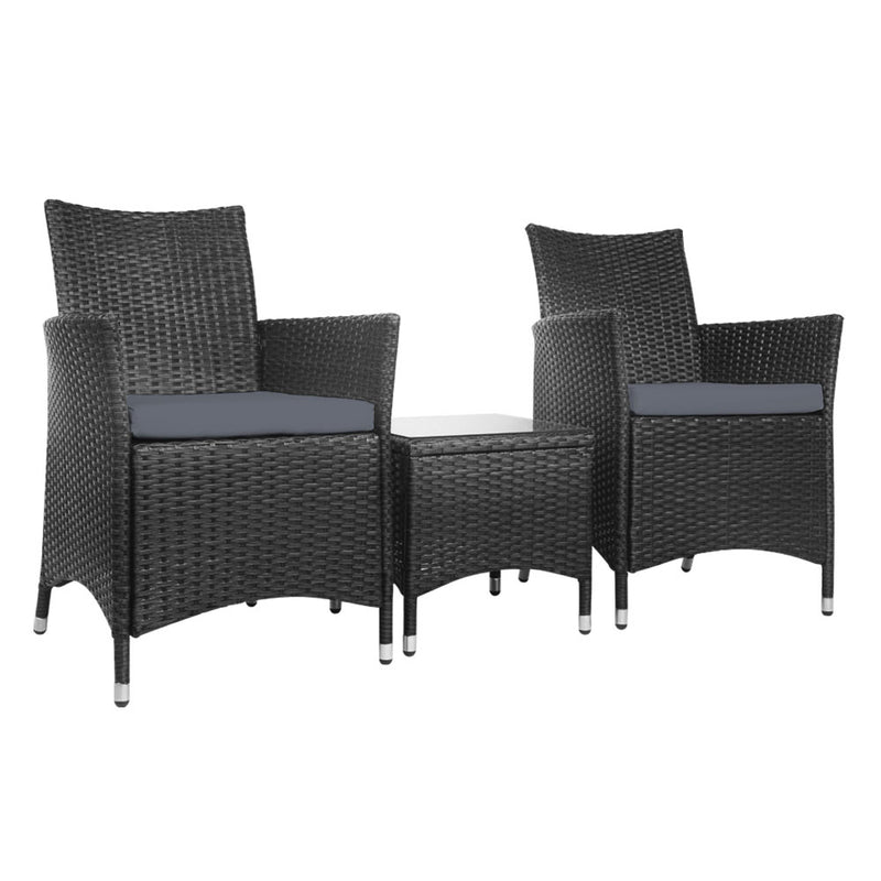 3 Piece Black Wicker Outdoor Furniture Set