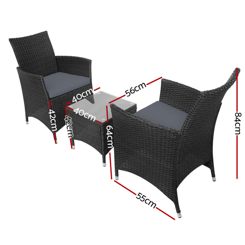 3 Piece Black Wicker Outdoor Furniture Set