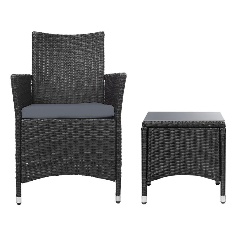 3 Piece Black Wicker Outdoor Furniture Set