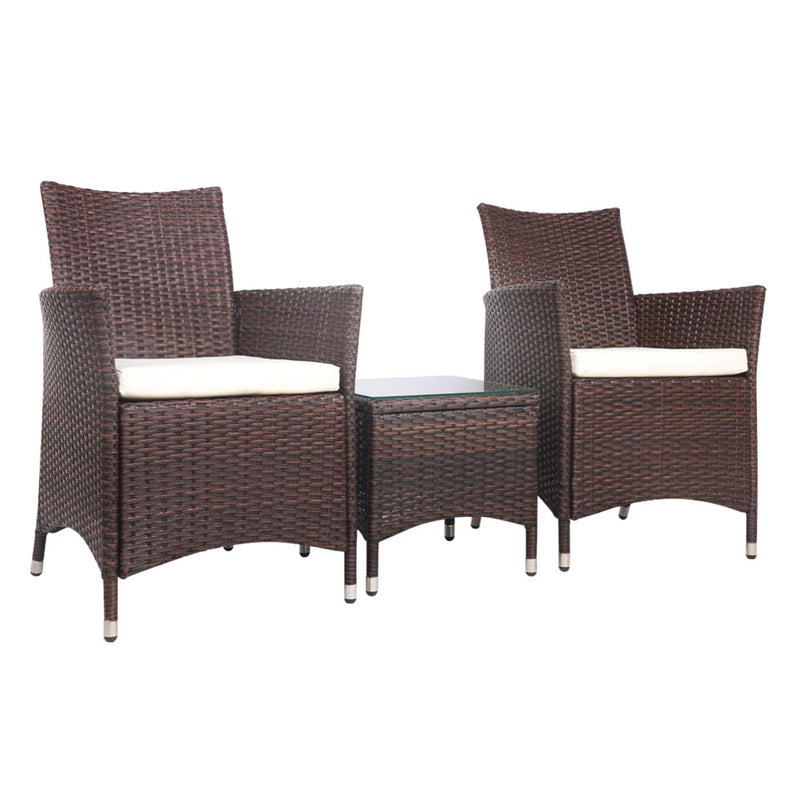 3 Piece Brown Wicker Outdoor Furniture Set