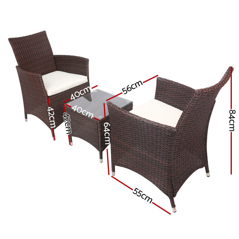 3 Piece Brown Wicker Outdoor Furniture Set