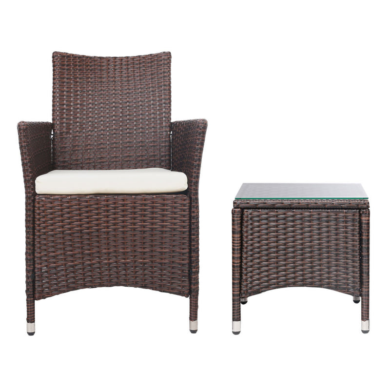 3 Piece Brown Wicker Outdoor Furniture Set