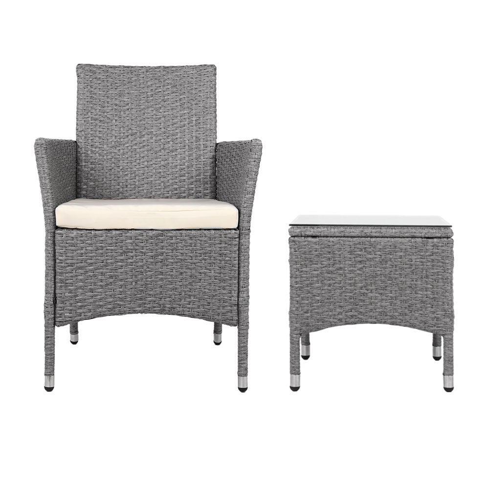 3 Piece Grey Wicker Outdoor Furniture Set
