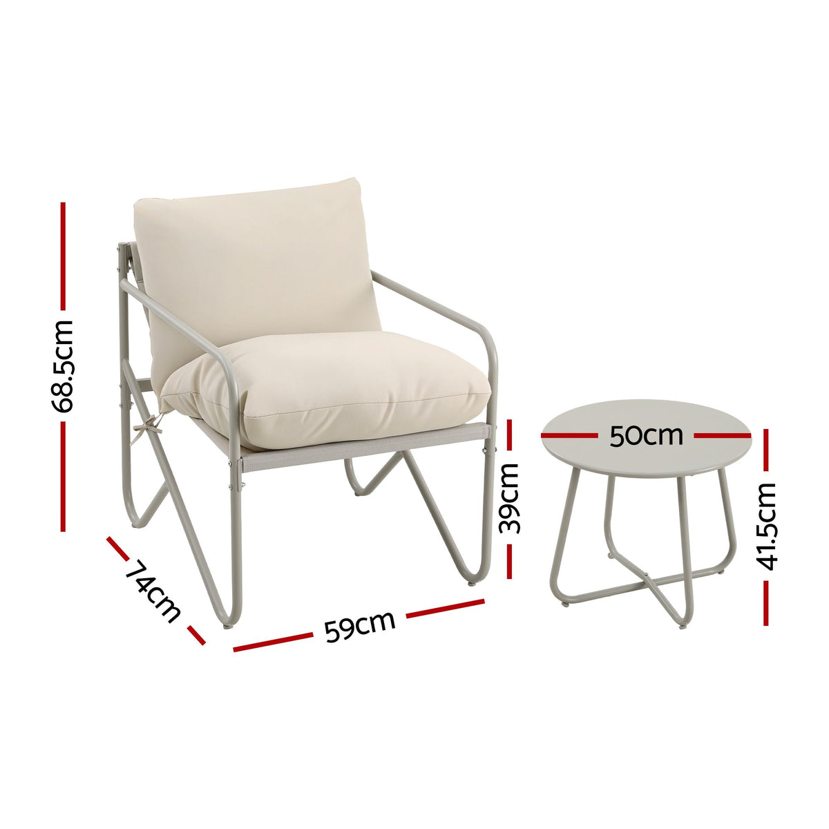 Outdoor 3 Piece Bistro Set with Conversation Table and Chairs - Khaki