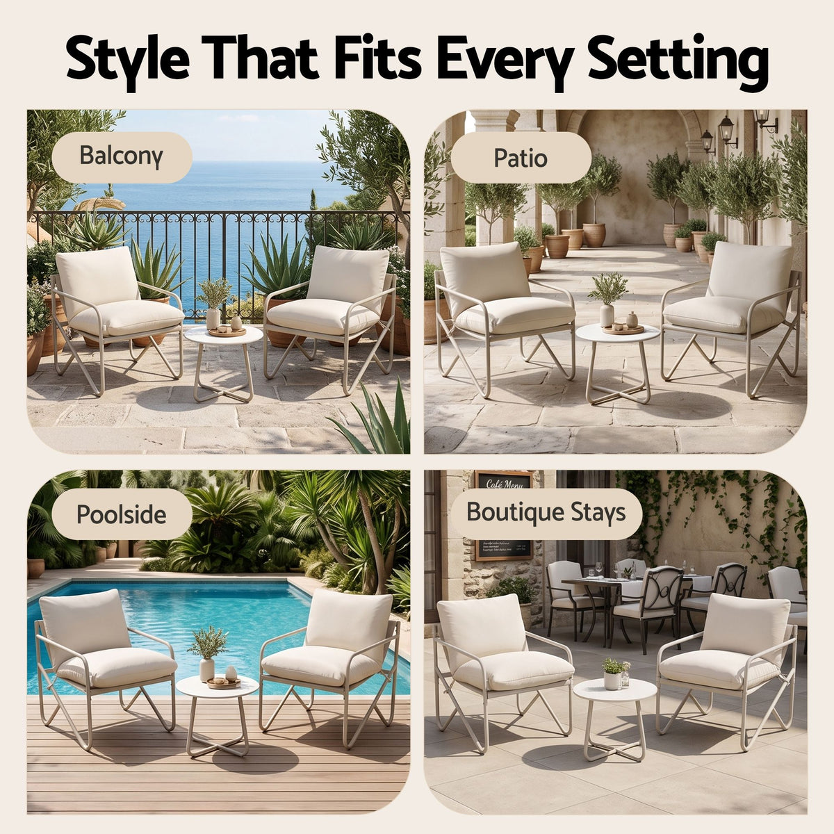 Outdoor 3 Piece Bistro Set with Conversation Table and Chairs - Khaki