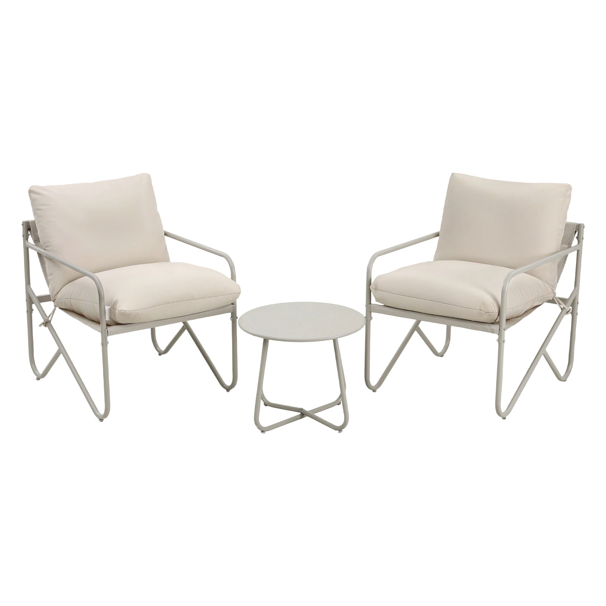 Outdoor 3 Piece Bistro Set with Conversation Table and Chairs - Khaki