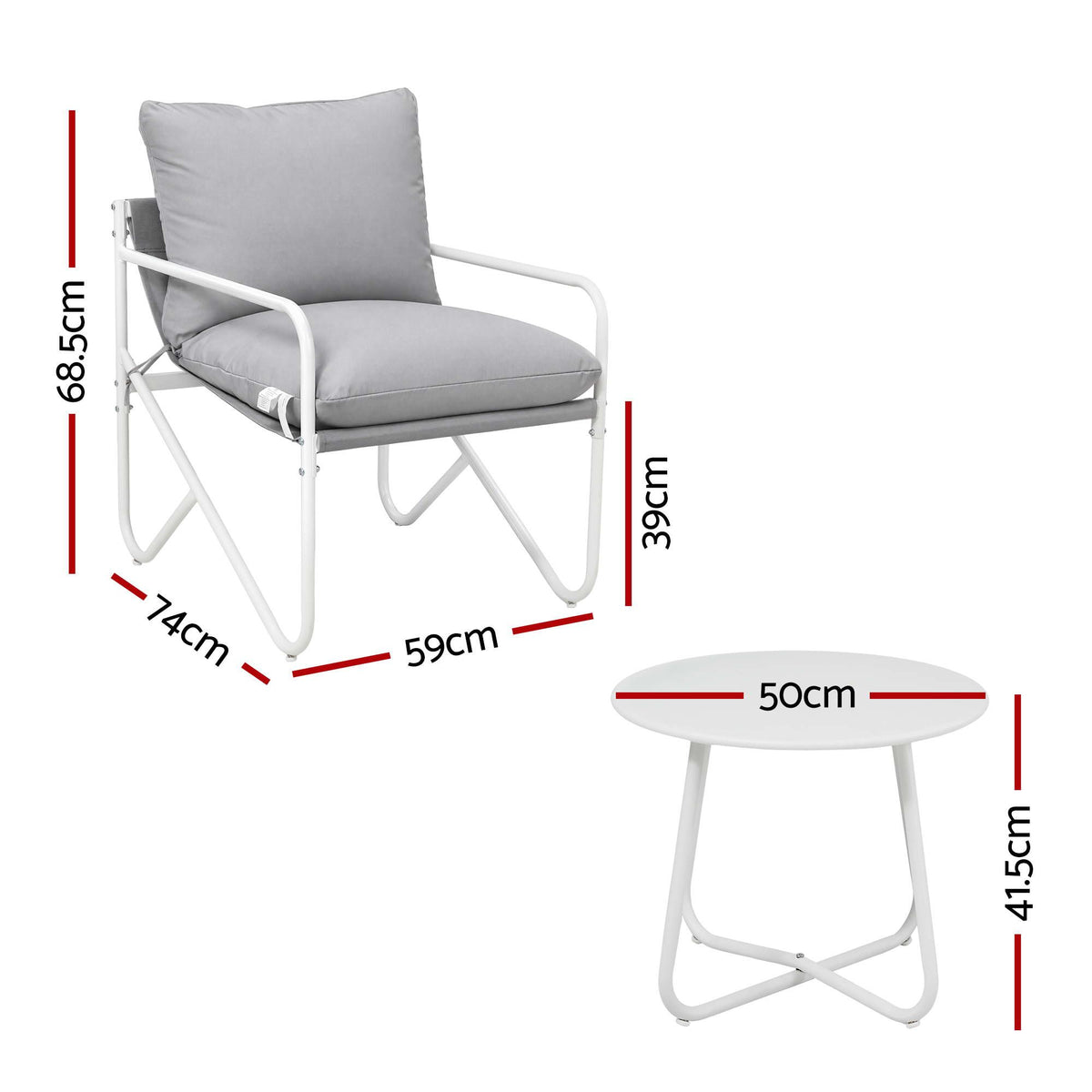 Outdoor 3 Piece Bistro Patio Set with Conversation Table and Chairs - Grey