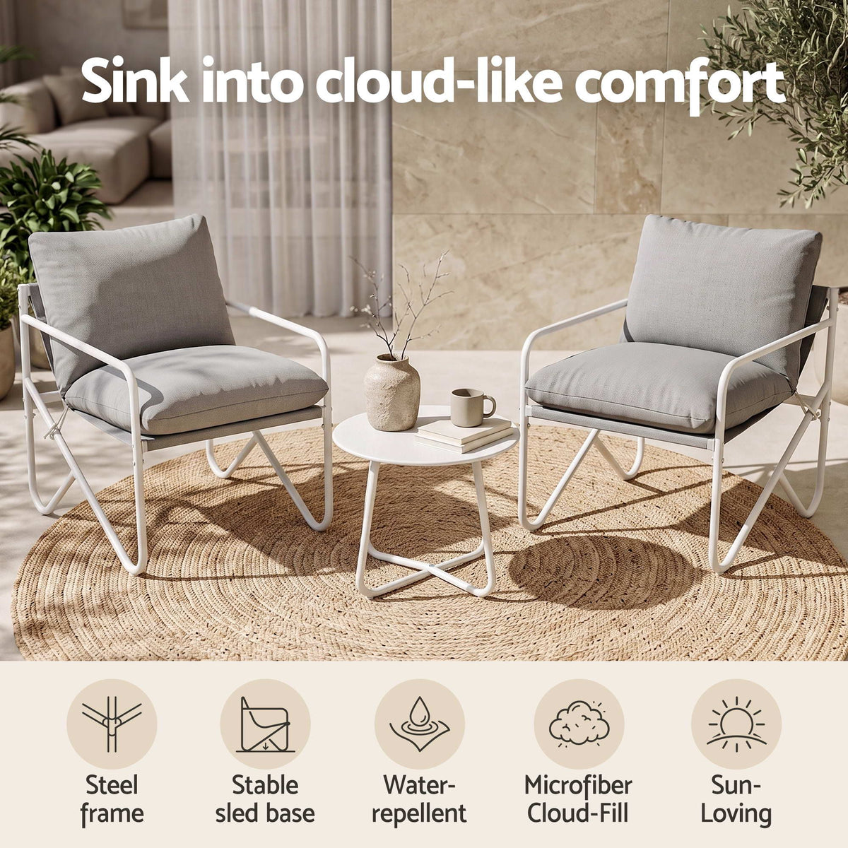 Outdoor 3 Piece Bistro Patio Set with Conversation Table and Chairs - Grey