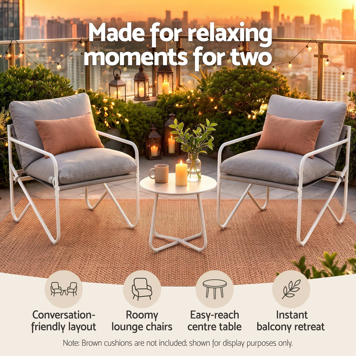 Outdoor 3 Piece Bistro Patio Set with Conversation Table and Chairs - Grey