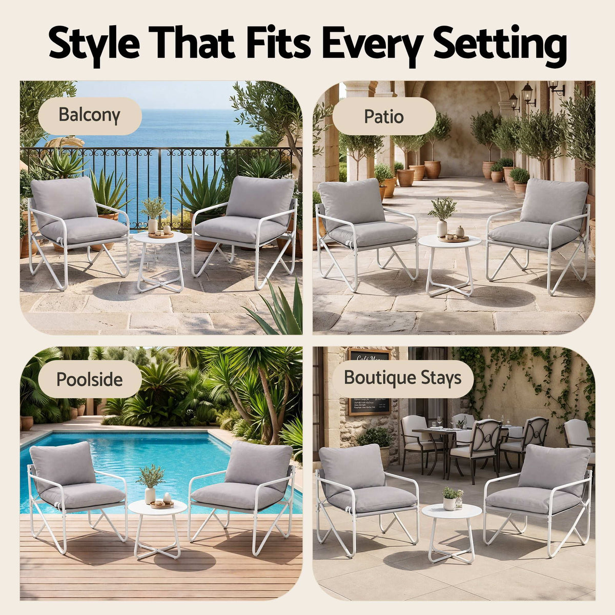 Outdoor 3 Piece Bistro Patio Set with Conversation Table and Chairs - Grey