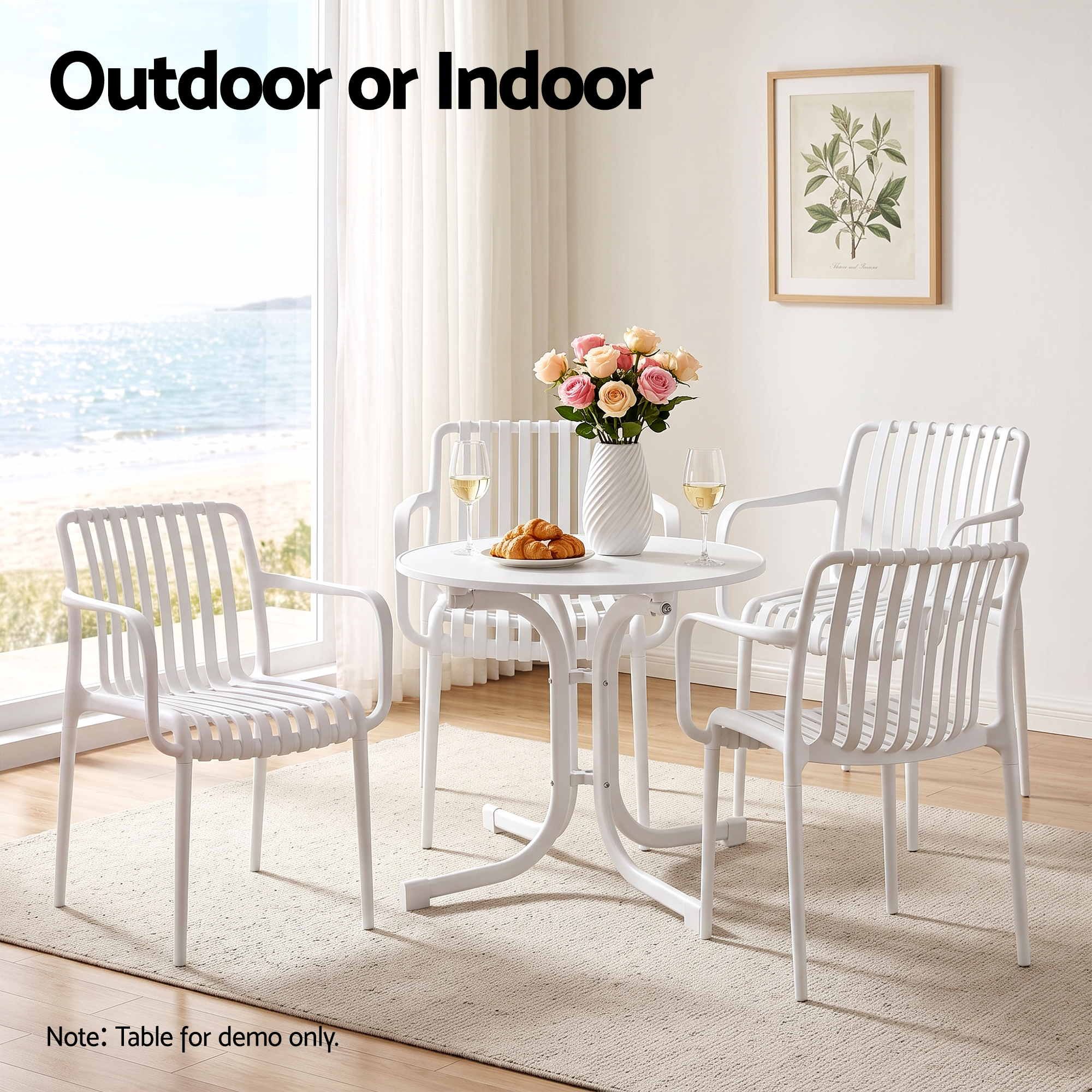 4PC Outdoor Dining Chairs Patio Furniture PP Stackable Chair Garden White