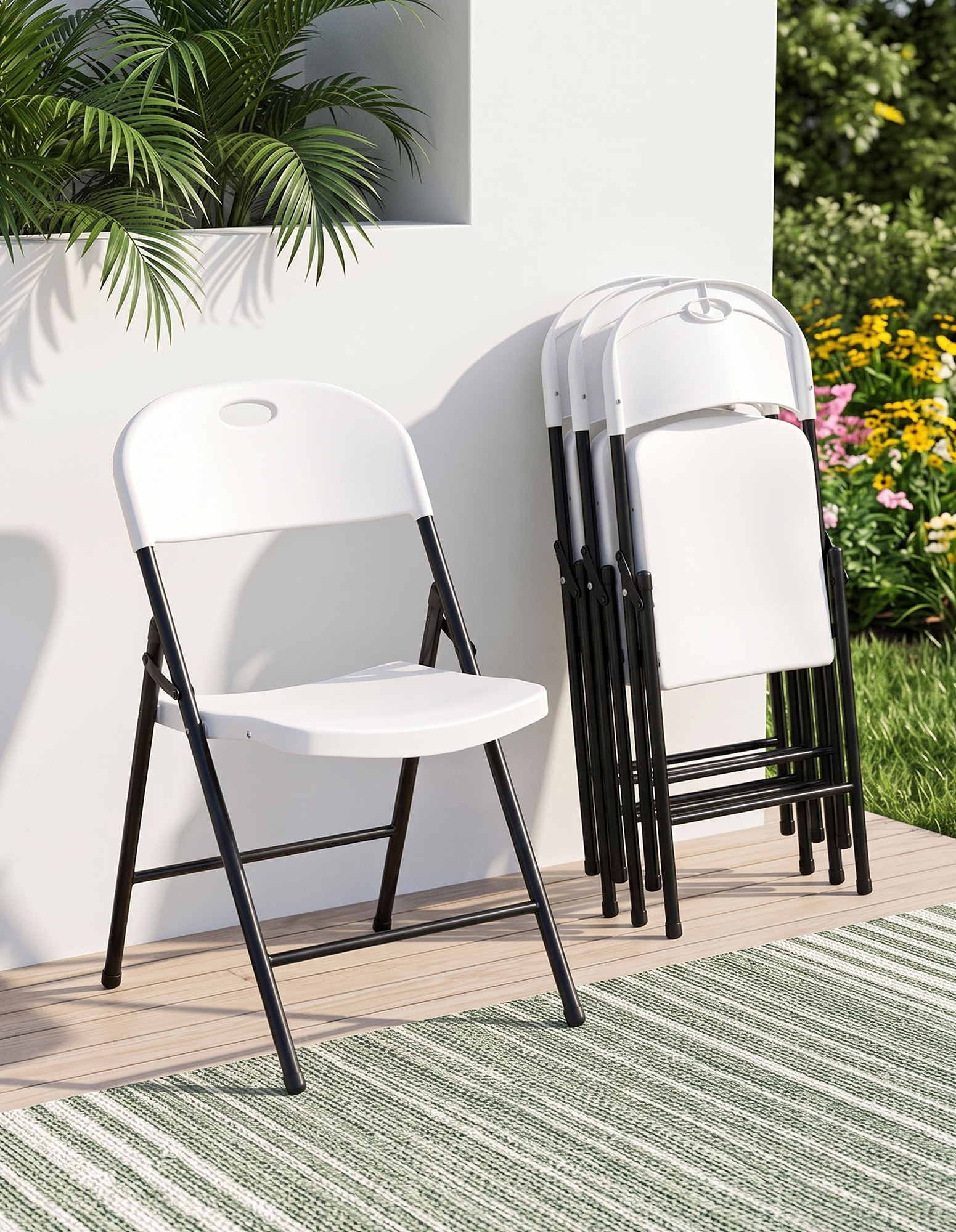 4PC Outdoor Dining Chairs PP Folding Chair Patio Garden Furniture White