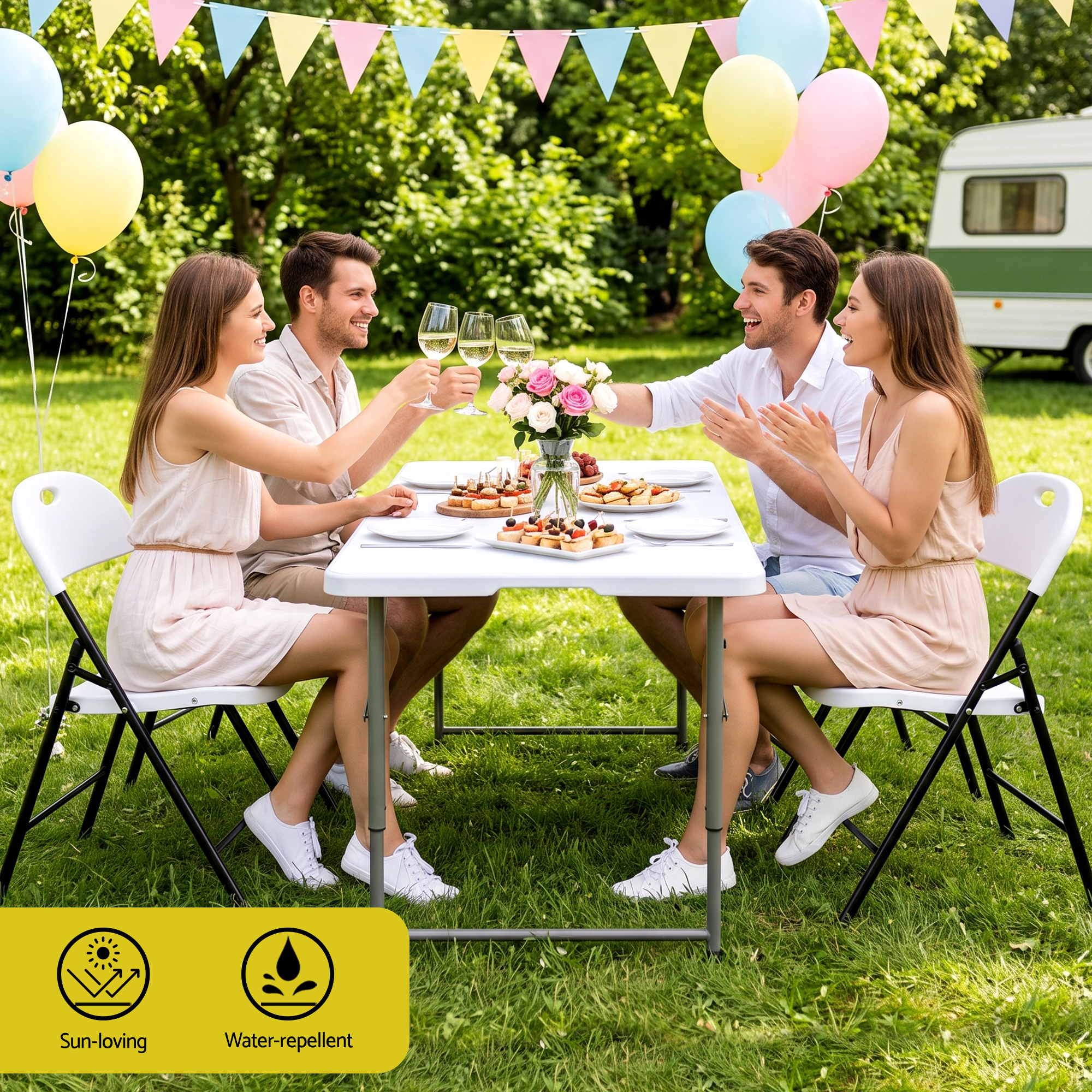 4PC Outdoor Dining Chairs PP Folding Chair Patio Garden Furniture White