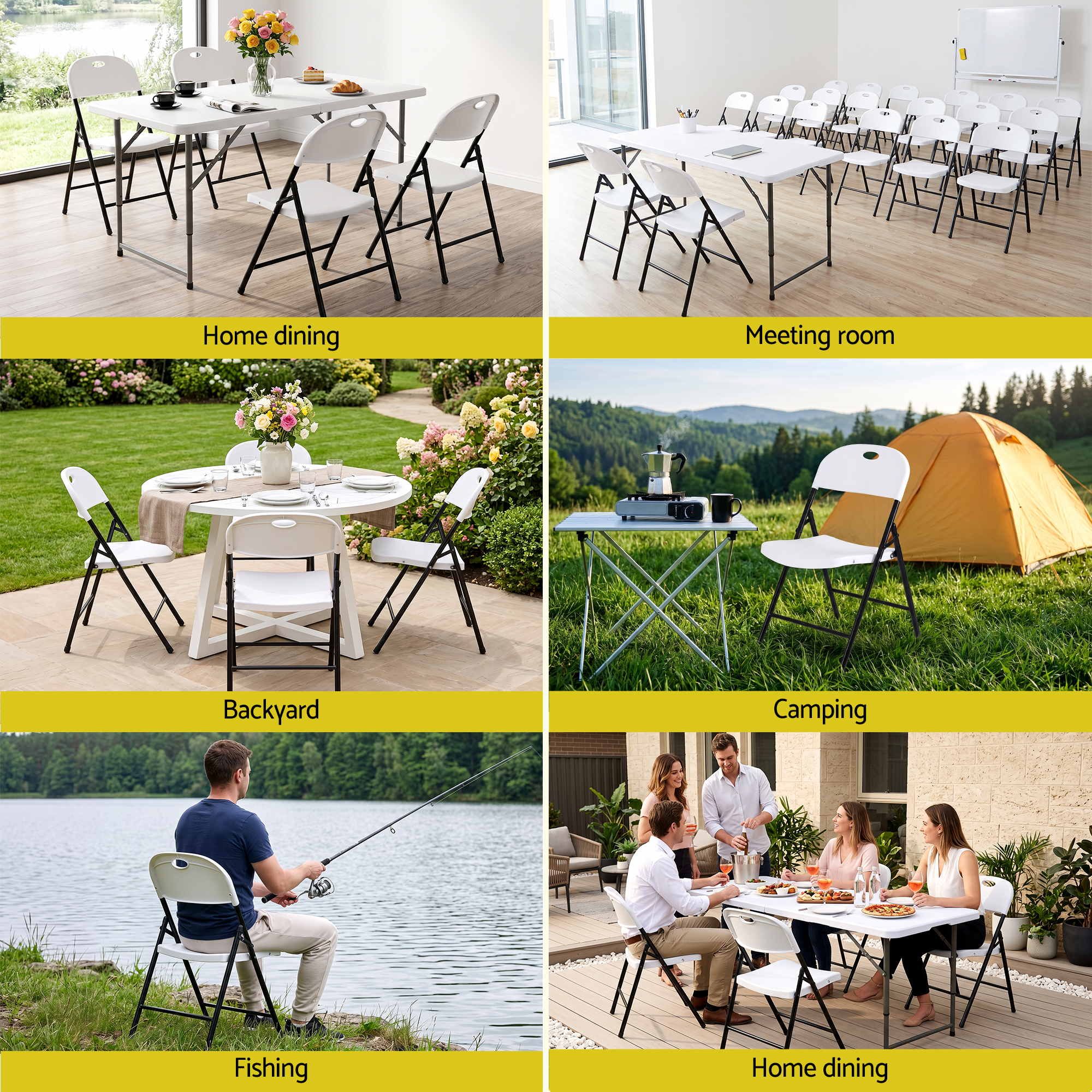 4PC Outdoor Dining Chairs PP Folding Chair Patio Garden Furniture White