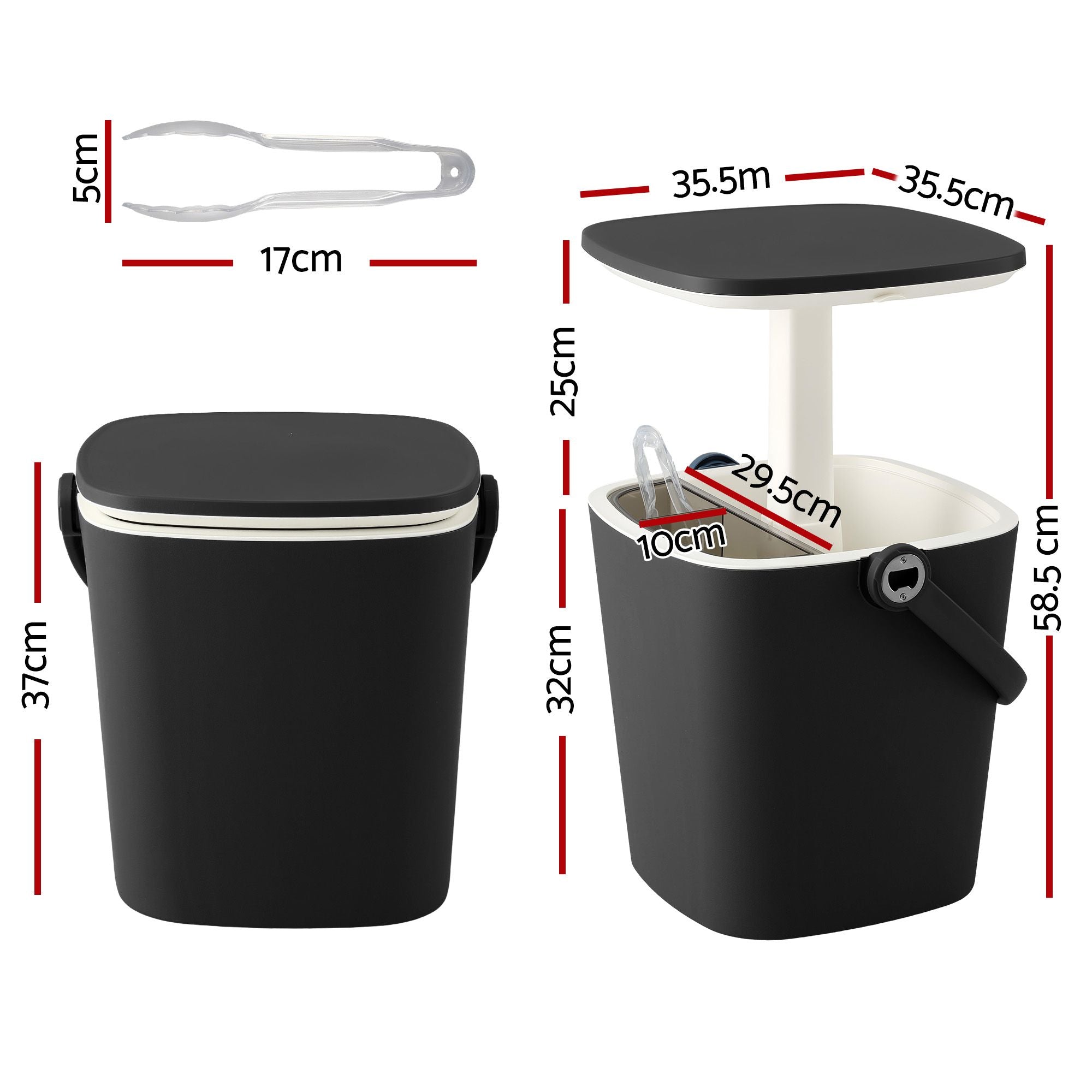 2-in-1 Outdoor Bar Table with 15L Ice Bucket and Tongs - Black