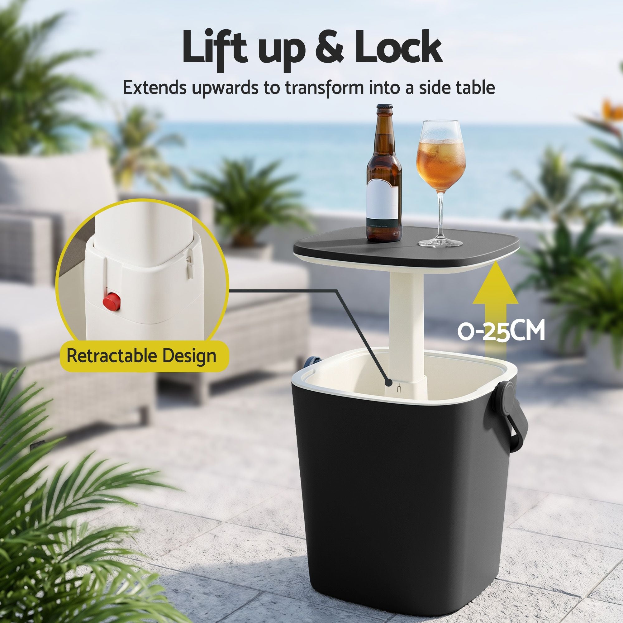 2-in-1 Outdoor Bar Table with 15L Ice Bucket and Tongs - Black