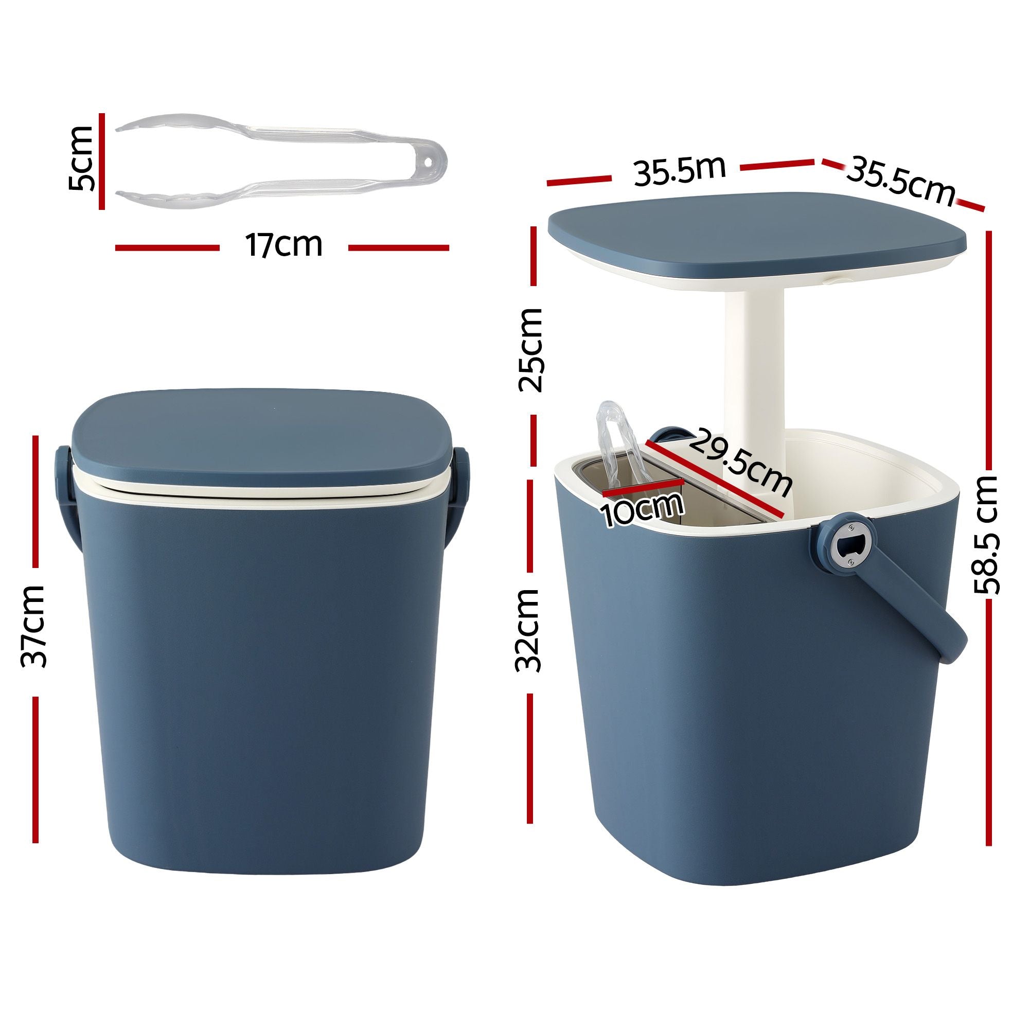 2-in-1 Outdoor Bar Table with 15L Ice Bucket Cooler and Tongs - Blue