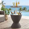 3-in-1 Outdoor Bar Table with 30L Ice Bucket Cooler and Adjustable Top - Brown