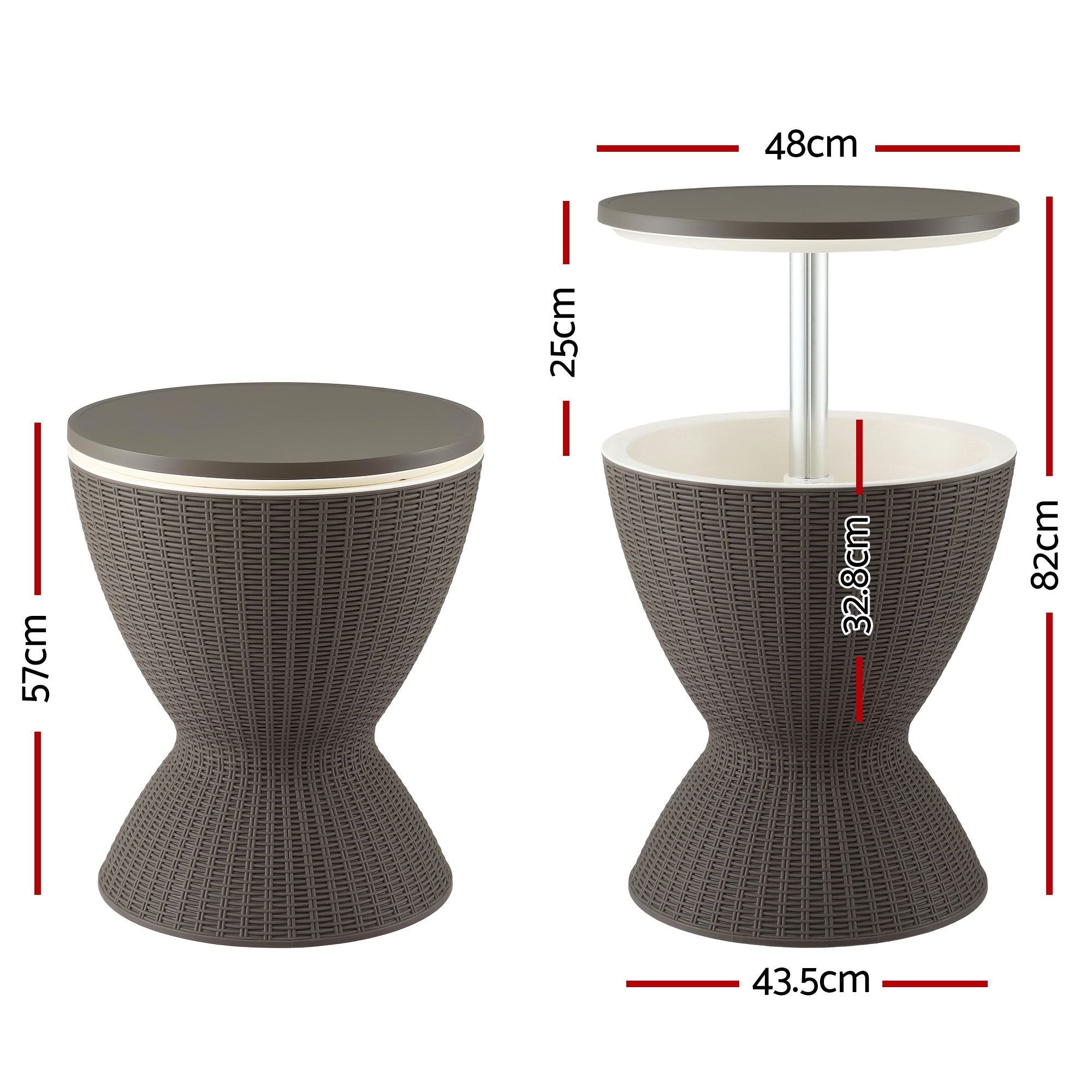 3-in-1 Outdoor Bar Table with 30L Ice Bucket Cooler and Adjustable Top - Brown