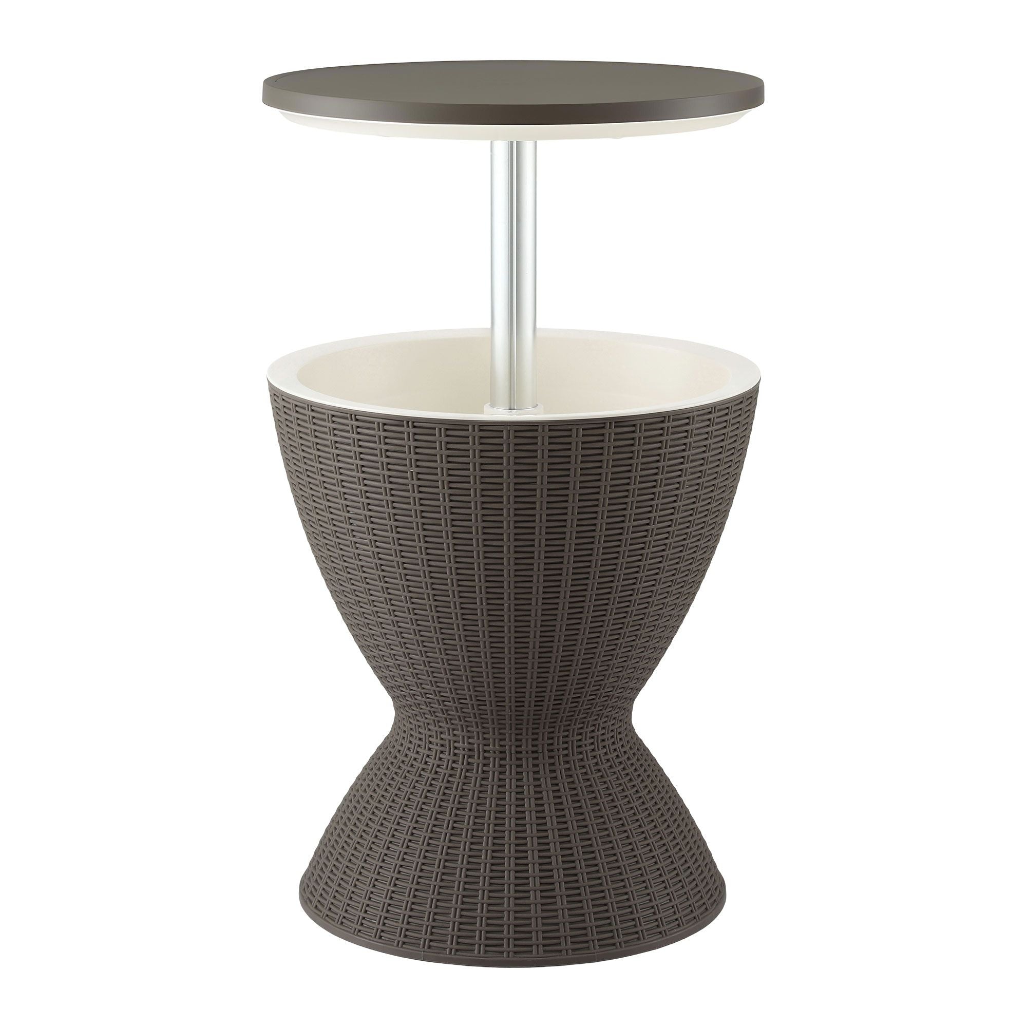 3-in-1 Outdoor Bar Table with 30L Ice Bucket Cooler and Adjustable Top - Brown