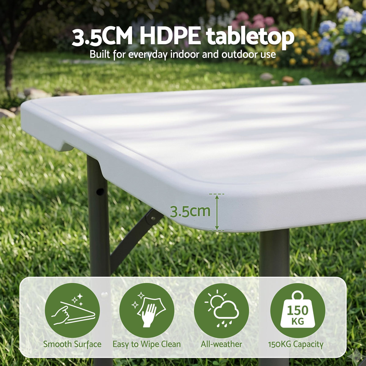 5-Piece Outdoor Folding Dining Set with Adjustable Height Table and Chairs - White