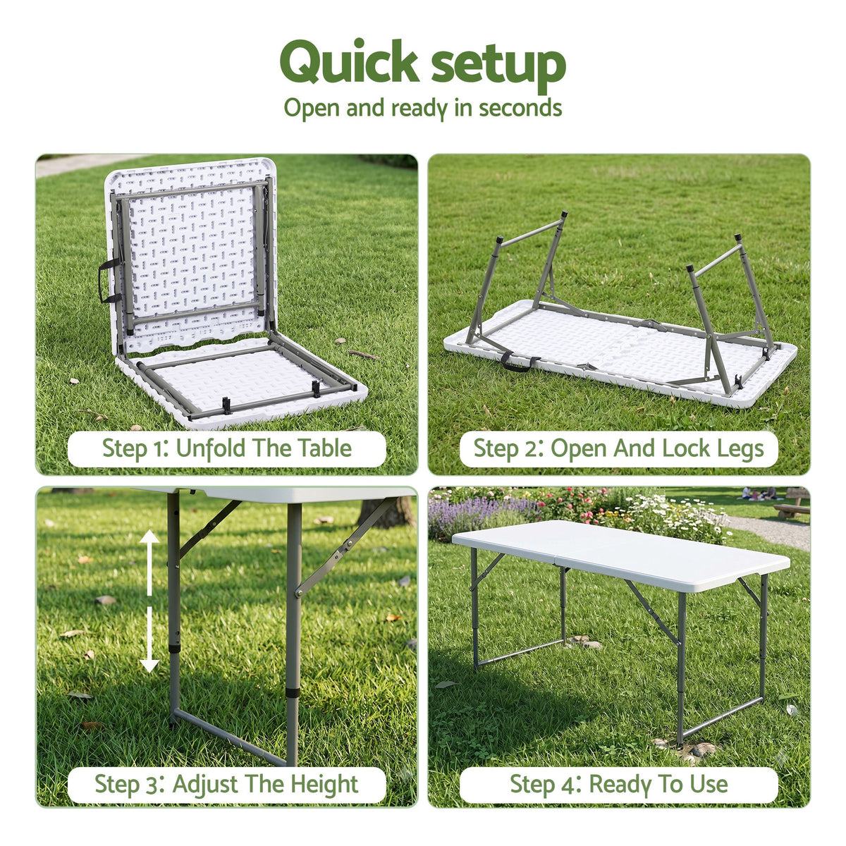 5-Piece Outdoor Folding Dining Set with Adjustable Height Table and Chairs - White