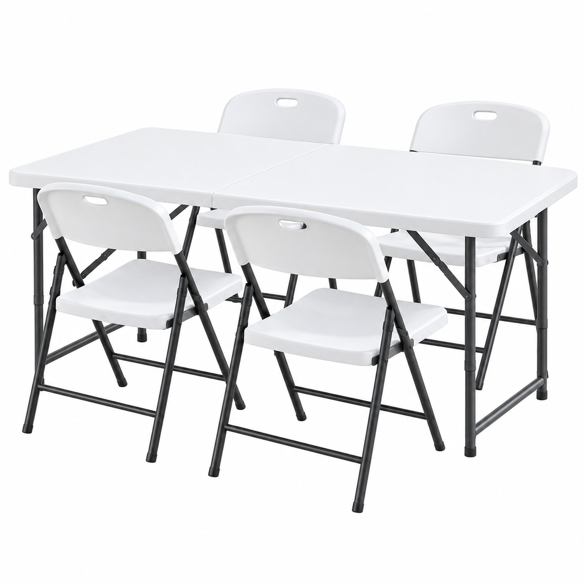 5-Piece Outdoor Folding Dining Set with Adjustable Height Table and Chairs - White
