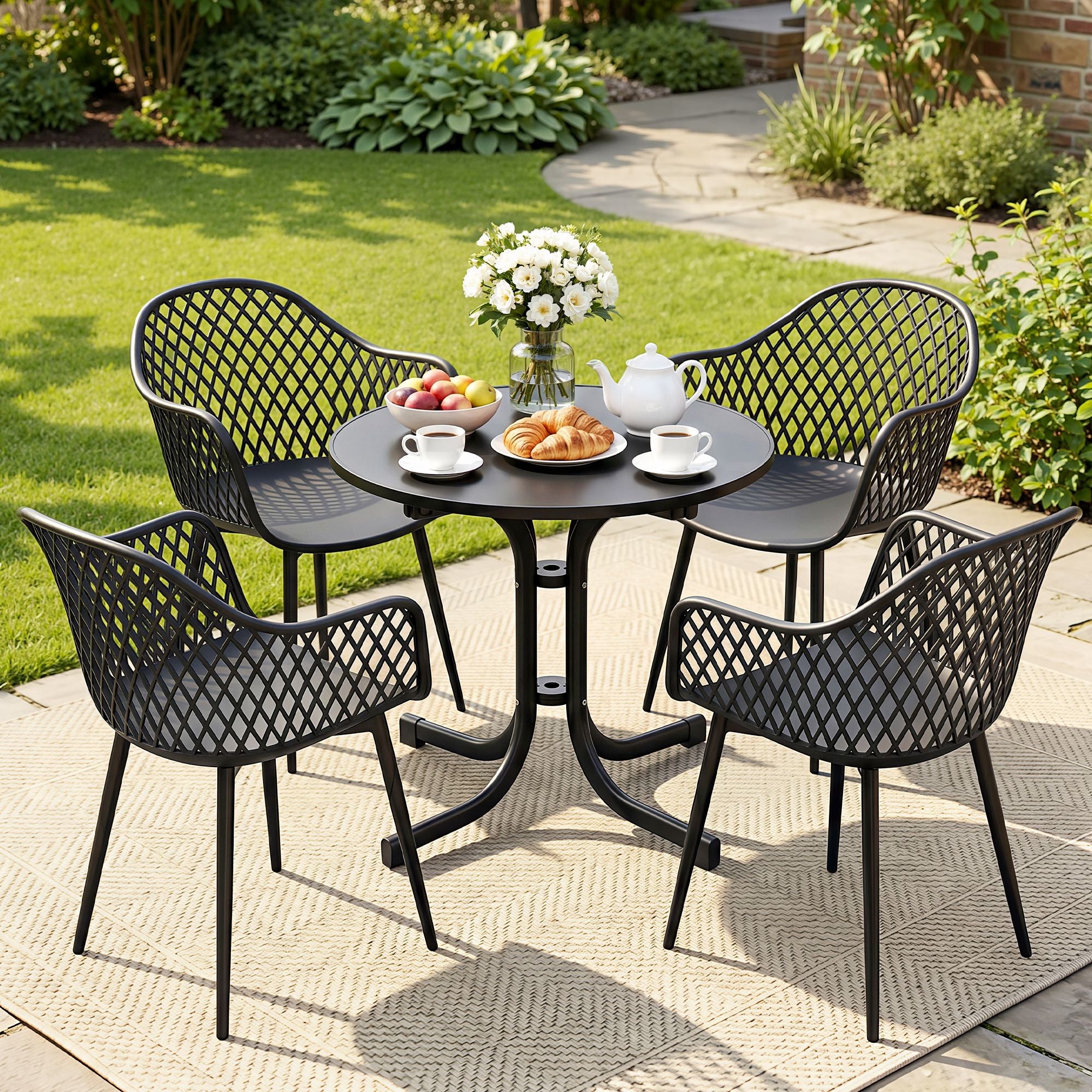 5-Piece Outdoor Dining Set with Table and Chairs for Patio and Garden - Black