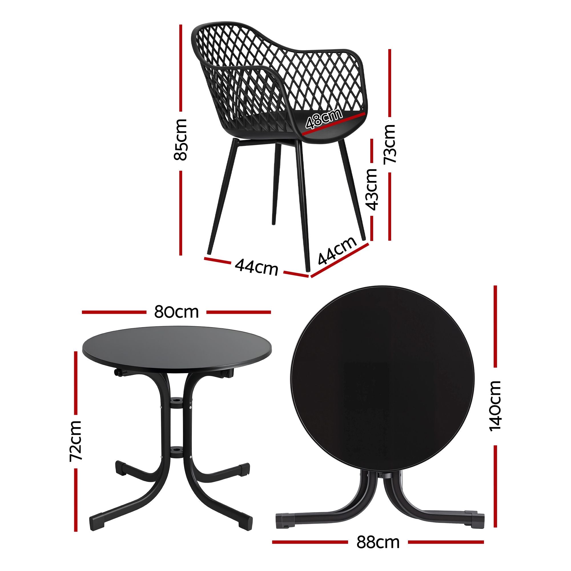 5-Piece Outdoor Dining Set with Table and Chairs for Patio and Garden - Black
