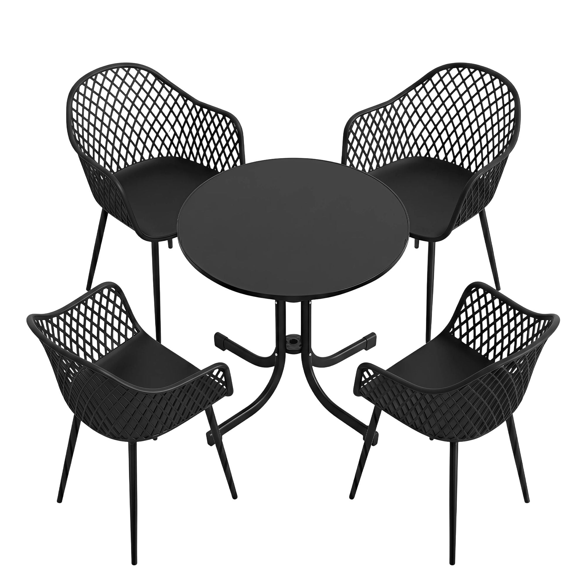 5-Piece Outdoor Dining Set with Table and Chairs for Patio and Garden - Black