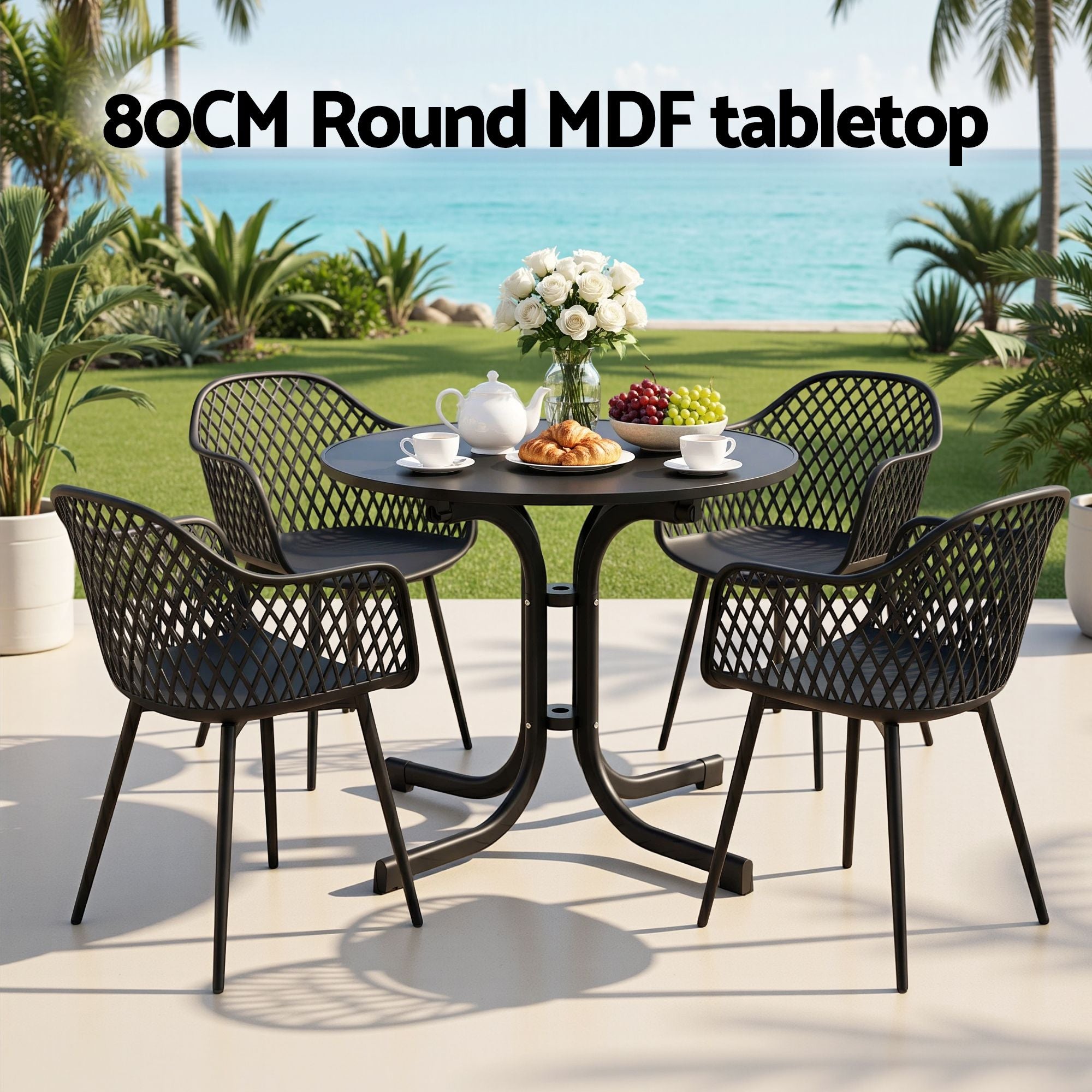 5-Piece Outdoor Dining Set with Table and Chairs for Patio and Garden - Black