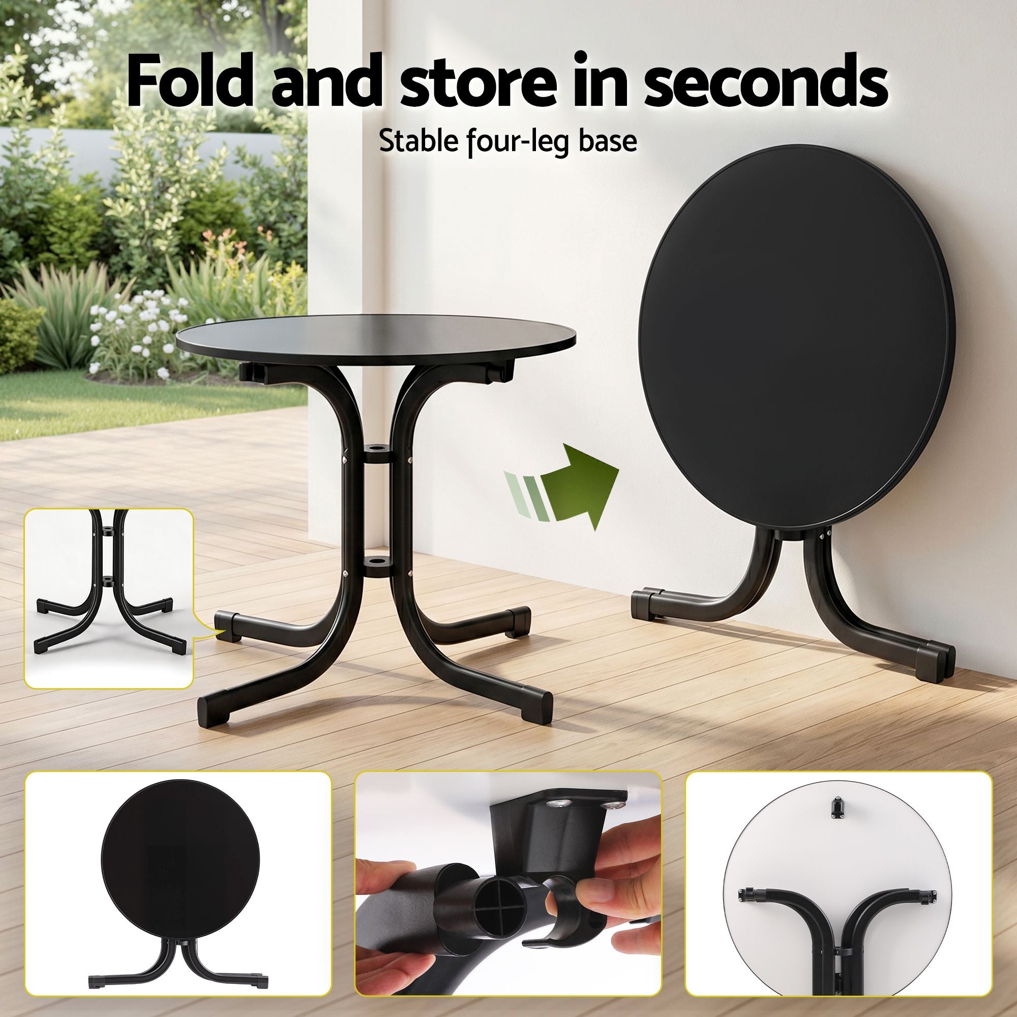 5-Piece Outdoor Dining Set with Table and Chairs for Patio and Garden - Black